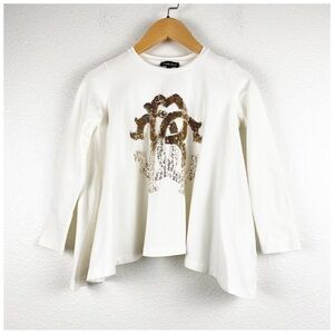 Roberto Cavalli Girl's White Gold Sequin Long Sleeve Top‎ Size 7